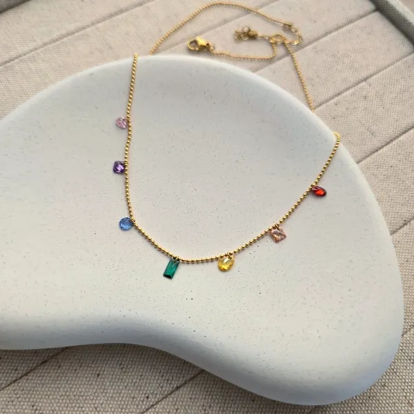 Delicate Glass Beaded Colored Charm Necklace 